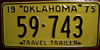 Oklahoma 1975 Travel Trailer License Plate