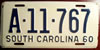 South Carolina 1960 Passenger License Plate