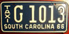 South Carolina 1966 Taxi License Plate