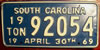 South Carolina 1969 19-Ton License Plate