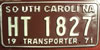 South Carolina 1971 Transporter License Plate