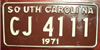 South Carolina 1971  License Plate