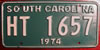 South Carolina 1974 Passenger License Plate