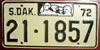 South Dakota 1972 License Plate