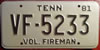 Tennessee Volunteer Fireman License Plate
