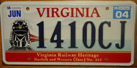 Virginia Railway Heritage Railroad Train License Plate