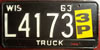 Wisconsin 1963 Truck License Plate
