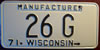 Wisconsin 1971 Manufacturer License Plate