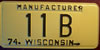 Wisconsin 1974 Manufacturer License Plate