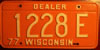 Wisconsin 1977 Dealer License Plate