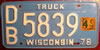 Wisconsin 1978 Truck License Plate