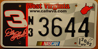 West Virginia Nascar Dale Earnhardt License Plate