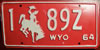 Wyoming 1964 License Plate