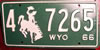 Wyoming 1966 License Plate
